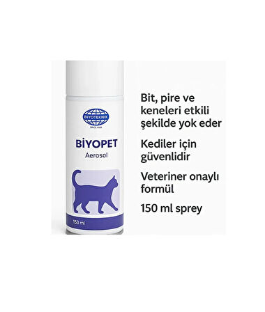 Biyopet Aerosol 150 ml Kedi Yaşam Alanı Bit, Pire Ve Kene Haşere Spreyi