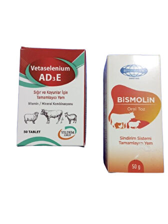 Büyükbaş ve Küçükbaş Hayvanlarınız için Vetaselenium AD3E 50 Tablet+ Bismolin 50 gr