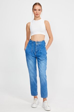 ÖZEL KOLEKSİYON BELİ AYARLANABİLİR DENİM PANTOLON (AG-1046-2)