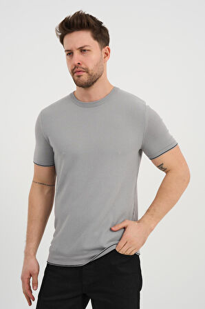 ALEXANDERGARDI Bisiklet Yaka Kolları Şeritli Triko T-shirt (1243)