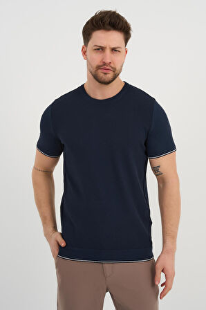 ALEXANDERGARDI Bisiklet Yaka Kolları Şeritli Triko T-shirt (1243)