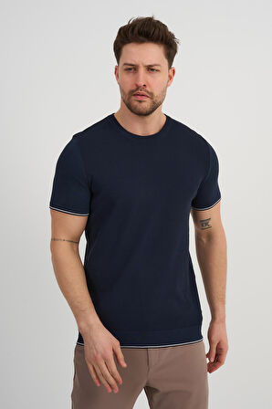 ALEXANDERGARDI Bisiklet Yaka Kolları Şeritli Triko T-shirt (1243)