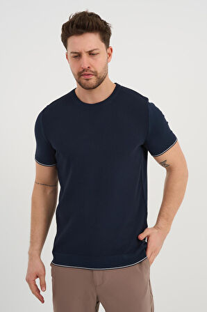 ALEXANDERGARDI Bisiklet Yaka Kolları Şeritli Triko T-shirt (1243)