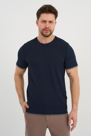 ALEXANDERGARDI Bisiklet Yaka Kolları Şeritli Triko T-shirt (1243)