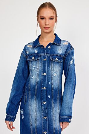 ÖZEL KOLEKSİYON DÜĞMELİ DENİM GÖMLEK ELBİSE (3025)