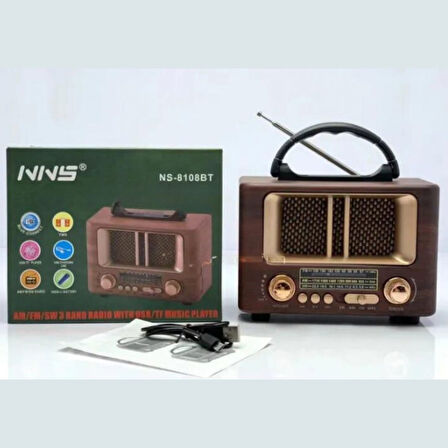 Küçük Mini Boy Retro Ahşap Tasarım Bluetooth Hoparlörlü Radyo FMAM Destekli Şarjlı ve Taşınabilir Radyo NS8108