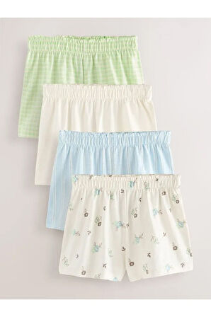 Pamuklu Beyaz Çiçek Desenli Fırfır Kısa Kollu Şortlu 4'lü Alt Üst Takım