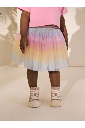 Pamuklu Pembe Gökkuşağı Tütülü Etek Thsirt Alt Üst Takım