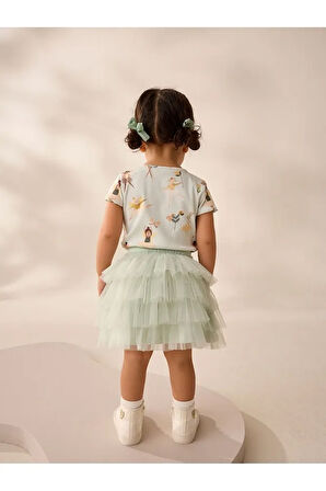 Pamuklu Yeşil Balerin Desenli Tütülü Etek Thsirt Alt Üst Takım