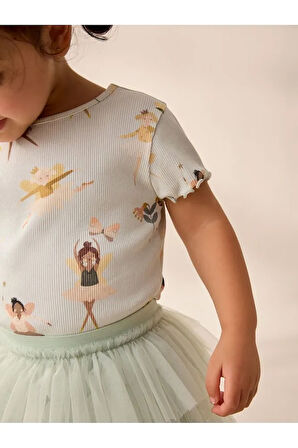 Pamuklu Yeşil Balerin Desenli Tütülü Etek Thsirt Alt Üst Takım