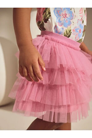 Pamuklu Pembe Çiçek Desenli Tütülü Etek Thsirt Alt Üst Takım