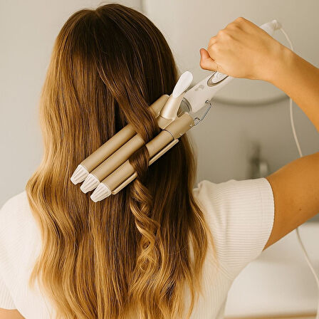 3 Başlıklı Elektrikli Saç Dalgandırma Maşası Hızlı ve Kalıcı Pj Dalgarı