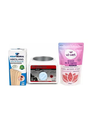 Profesyonel Ağda Seti | ProDerm Ağda Isıtıcı, Pudralı Granül Sir Ağda 250g, Spatula 100 Adet | Ev & Salon Kullanımı