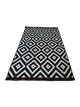 Algelsineve Piramit Desen Siyah & Beyaz Çift Taraflı  Antik Kilim