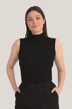 Premium Günlük Giyim Sade Üst Modern Stil Kadın Siyah Balıkçı Yaka Kolsuz Body 3'lü Paket