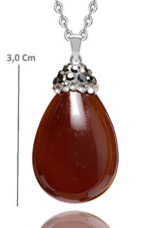 Sertifikalı Zirkon Taşlı Kırmızı Akik Taşı Kolye