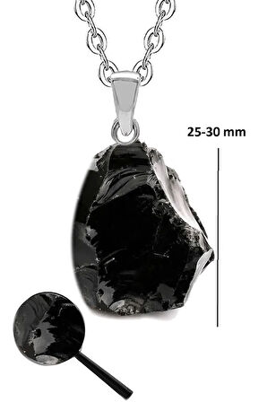 Sertifikalı Ham Işlenmemiş Obsidyen Taşı Kolye (GÜMÜŞ APARATLI)