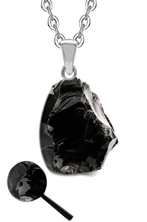 Sertifikalı Ham Işlenmemiş Obsidyen Taşı Kolye (GÜMÜŞ APARATLI)