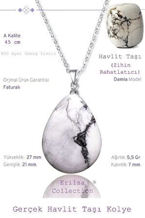 Sertifikalı Damla Model Havlit Taşı Kolye (GÜMÜŞ APARATLI)