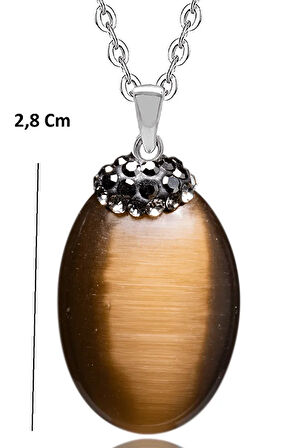 Sertifikalı Zirkon Taşlı Kahverengi Akik Doğal Taş Kolye