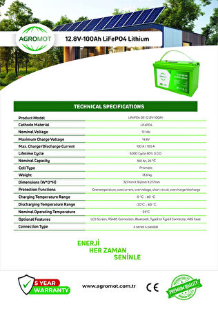 Agromot 12.8V 100AH Lityum Akü