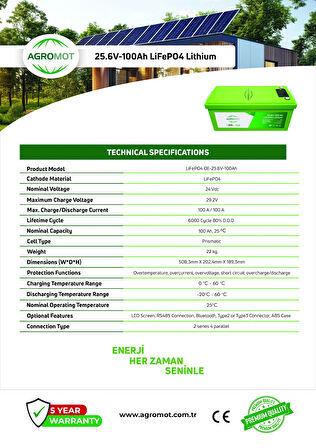 Agromot 25.6V 100AH Lityum Akü