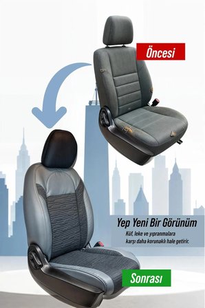 Hyundai Accent Admire Uyumlu Lüx Deri Süet Oto Koltuk Kılıfı Ön Arka Takım Premium GRİ SİYAH