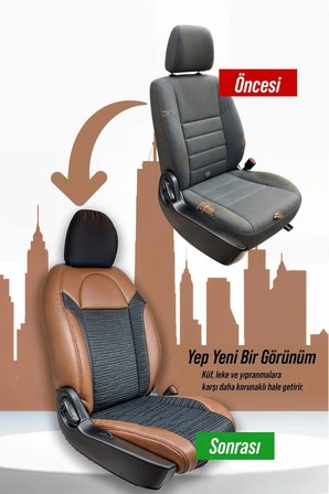 Honda Civic FB7 Uyumlu Lüx Deri Süet Oto Koltuk Kılıfı Ön Arka Takım Premium Kahverengi Siyah