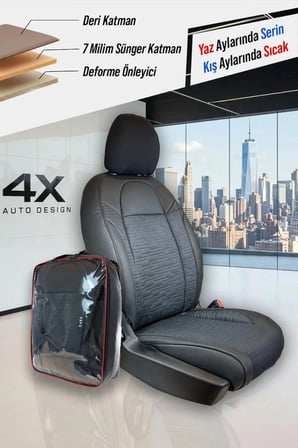 Fiat Marea Station Wagon Uyumlu Lüx Deri Süet Oto Koltuk Kılıfı Ön Arka Takım Premium SİYAH
