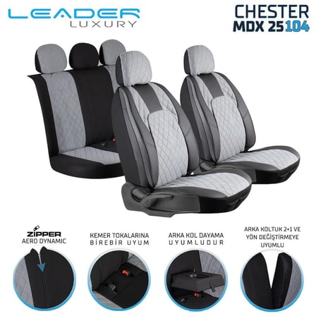 Renault Megane 1 Sedan 96-2002 Uyumlu Lüx Yarı Deri Oto Koltuk Kılıfı Ön Arka Takım Chester FÜME