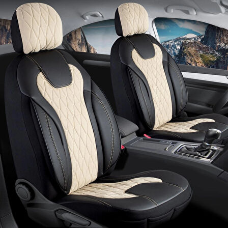 Dacia Duster 2017-2021 Uyumlu Lüx Yarı Deri Oto Koltuk Kılıfı Ön Arka Takım Yeni Siena BEJ SİYAH