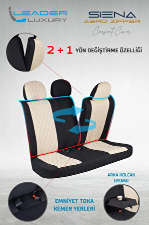 Dacia Duster 2017-2021 Uyumlu Lüx Yarı Deri Oto Koltuk Kılıfı Ön Arka Takım Yeni Siena BEJ SİYAH