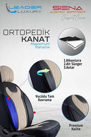 Hyundai Bayon Uyumlu Lüx Yarı Deri Oto Koltuk Kılıfı Ön Arka Takım Yeni Siena BEJ SİYAH