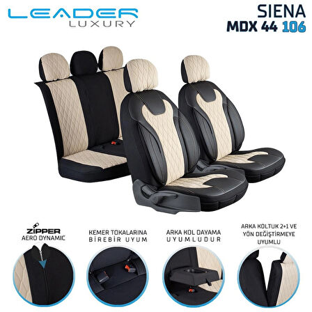Toyota Yaris 2008-2011 Uyumlu Lüx Yarı Deri Oto Koltuk Kılıfı Ön Arka Takım Yeni Siena BEJ SİYAH
