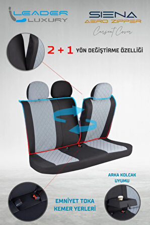 Hyundai Bayon Uyumlu Lüx Yarı Deri Oto Koltuk Kılıfı Ön Arka Takım Yeni Siena FÜME