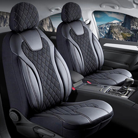 Fiat Linea VIA Uyumlu Lüx Yarı Deri Oto Koltuk Kılıfı Ön Arka Takım Yeni Siena SİYAH BEYAZ