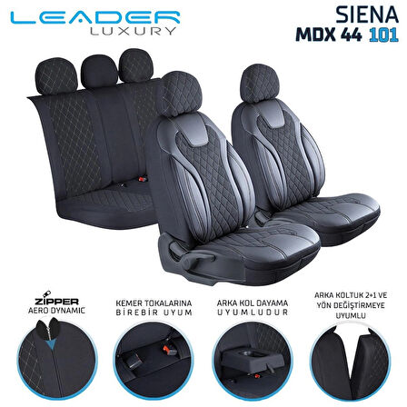 Fiat Linea VIA Uyumlu Lüx Yarı Deri Oto Koltuk Kılıfı Ön Arka Takım Yeni Siena SİYAH BEYAZ