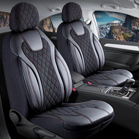 Toyota Corolla E210 2019-2024 Uyumlu Lüx Yarı Deri Oto Koltuk Kılıfı Ön Arka Takım Yeni Siena SİYAH KIRMIZI