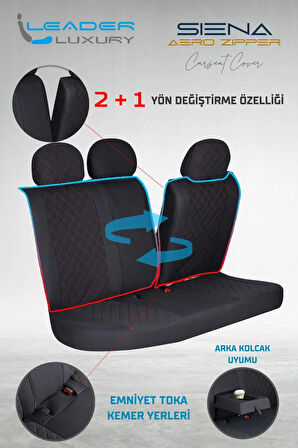 Toyota Corolla E210 2019-2024 Uyumlu Lüx Yarı Deri Oto Koltuk Kılıfı Ön Arka Takım Yeni Siena SİYAH KIRMIZI