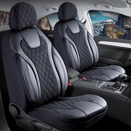 Ford Focus Gold Collection Uyumlu Lüx Yarı Deri Oto Koltuk Kılıfı Ön Arka Takım Yeni Siena SİYAH MAVİ