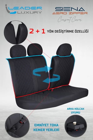 Hyundai Getz Uyumlu Lüx Yarı Deri Oto Koltuk Kılıfı Ön Arka Takım Yeni Siena SİYAH MAVİ