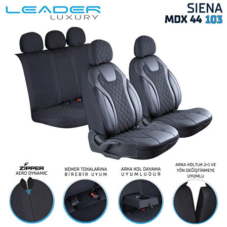 Nissan Altima Uyumlu Lüx Yarı Deri Oto Koltuk Kılıfı Ön Arka Takım Yeni Siena SİYAH MAVİ