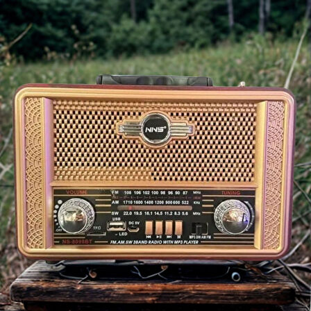 Retro Nostaljik Ahşap Tasarım Bluetooth Hoparlörlü Şarjlı Taşınabilir Otantik Tasarımlı FMAM Destekli Radyo NS8098