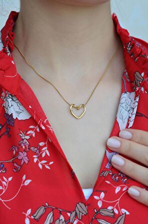 Çelik Düğüm Kalp Kolye Boş Kalp Model Gold Renk