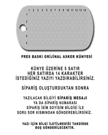 Delux Serisi Metal Levha Askeri Aksesuar Özel Yazı KÜNYE VE YAZIMI