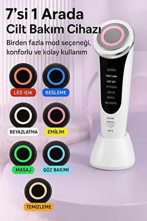 7’si 1 Arada Cilt Bakım Cihazı – LED Işık, Masaj, Siyah Nokta Temizleme, Gözenek Sıkılaştırma