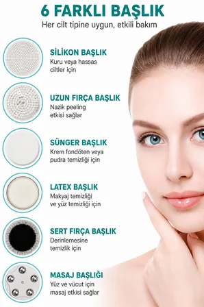 Makyaj Yüz Temizleme Bakım Masaj Cihazı 15 Kademeli LED Ekran Peeling Cilt Bakımı Şarjlı 1000mAh 6 Başlıklı