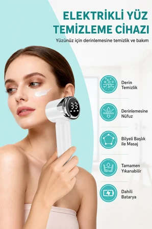 Makyaj Yüz Temizleme Bakım Masaj Cihazı 15 Kademeli LED Ekran Peeling Cilt Bakımı Şarjlı 1000mAh 6 Başlıklı
