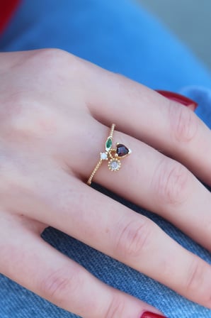 Gold Renk Kiraz Model Zirkon Taşlı Kadın Yüzük 5886