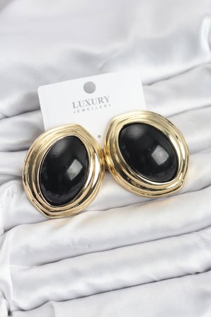 Pirinç Siyah Badem Model Vintage Gold Kadın Küpe 5886